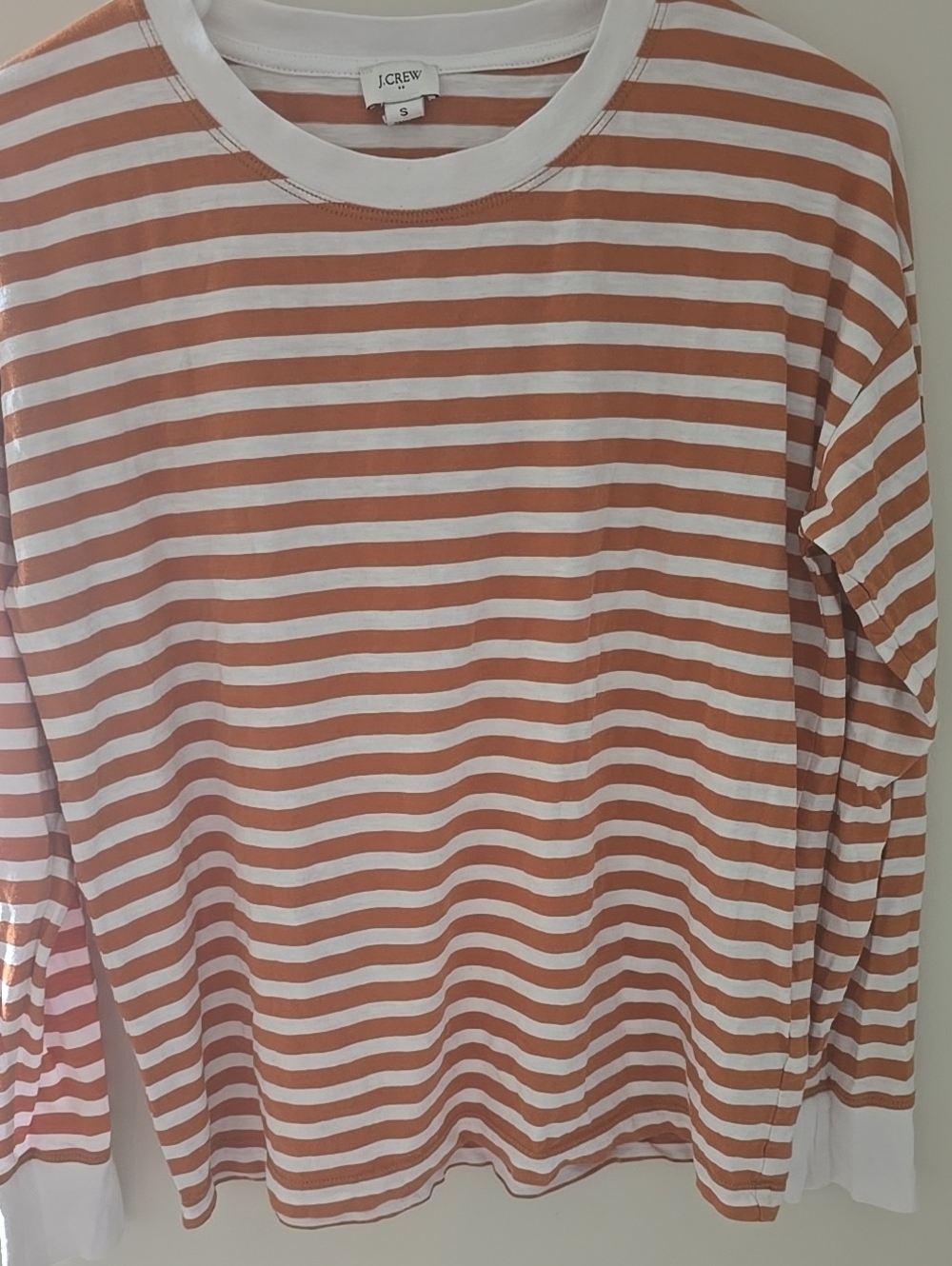 J. Crew Womens Rust and White Striped Long-Sleeve Tee with White Trim